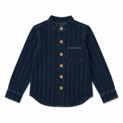 Printed Denim Mandarin Collar Shirt - Boys
