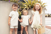 Green Striped Ruffled Shirt & Bloomers Set