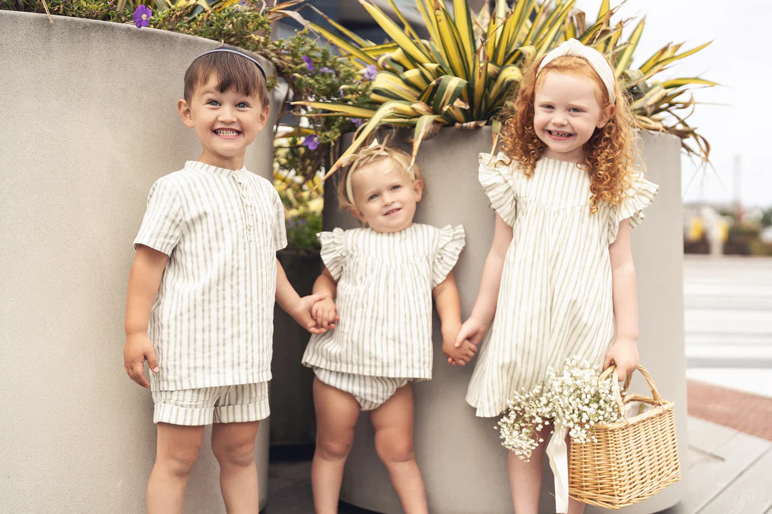 Green Striped Ruffled Shirt & Bloomers Set