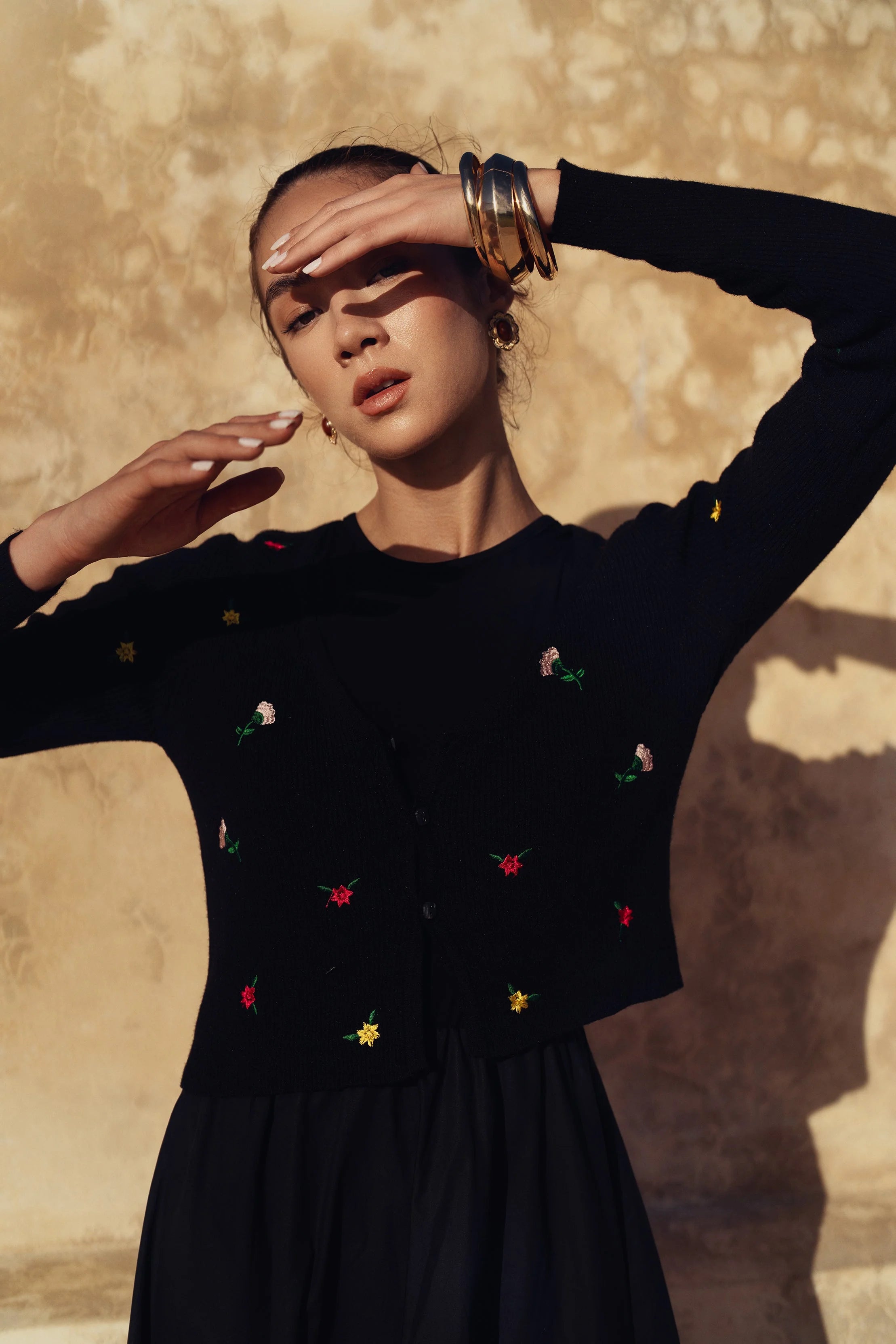 Bliss Knit Embroidered Cardi Black