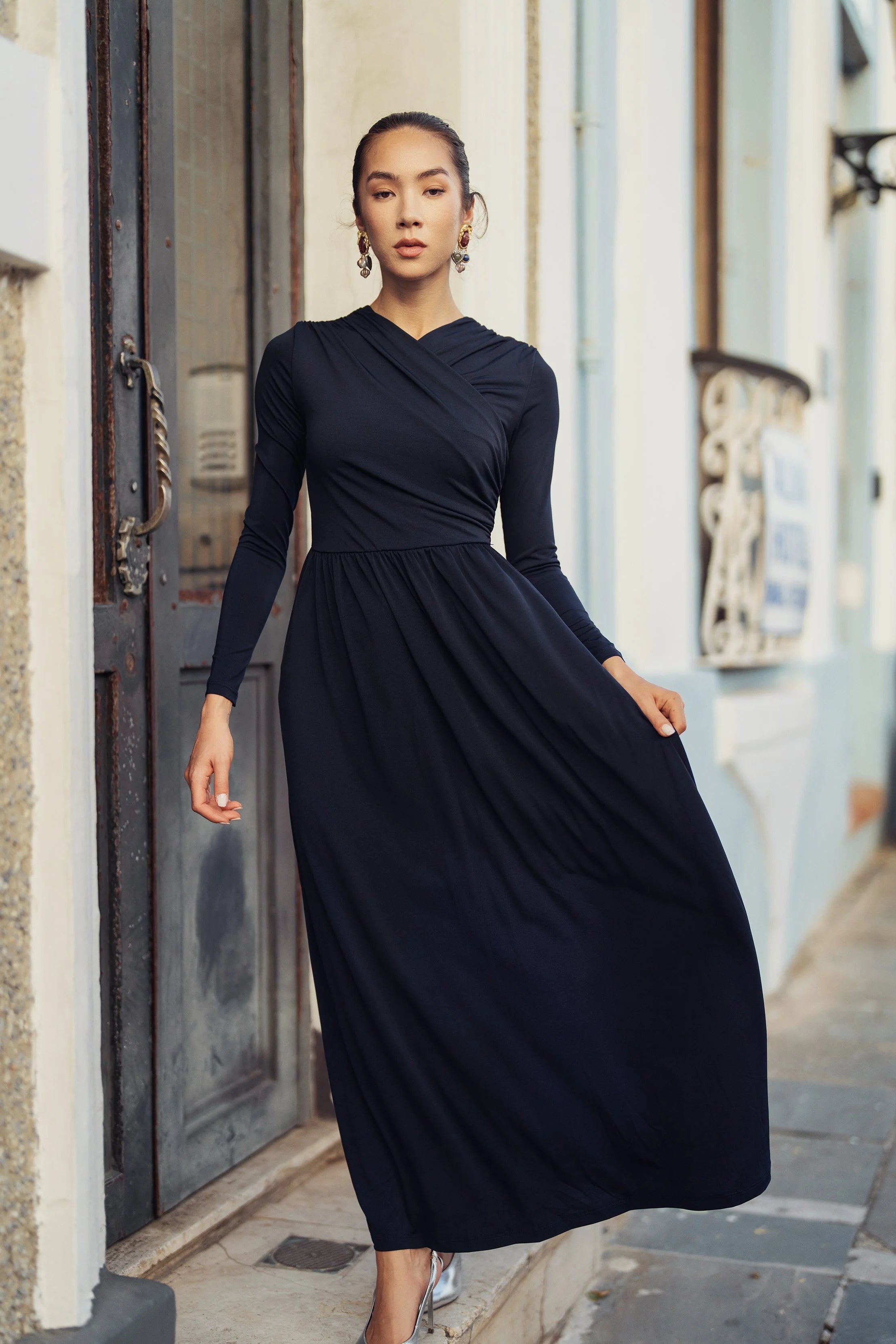 Bliss Crossover Overlay Maxi Dress Navy