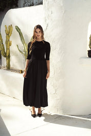Knit/Satin Combo Maxi Black