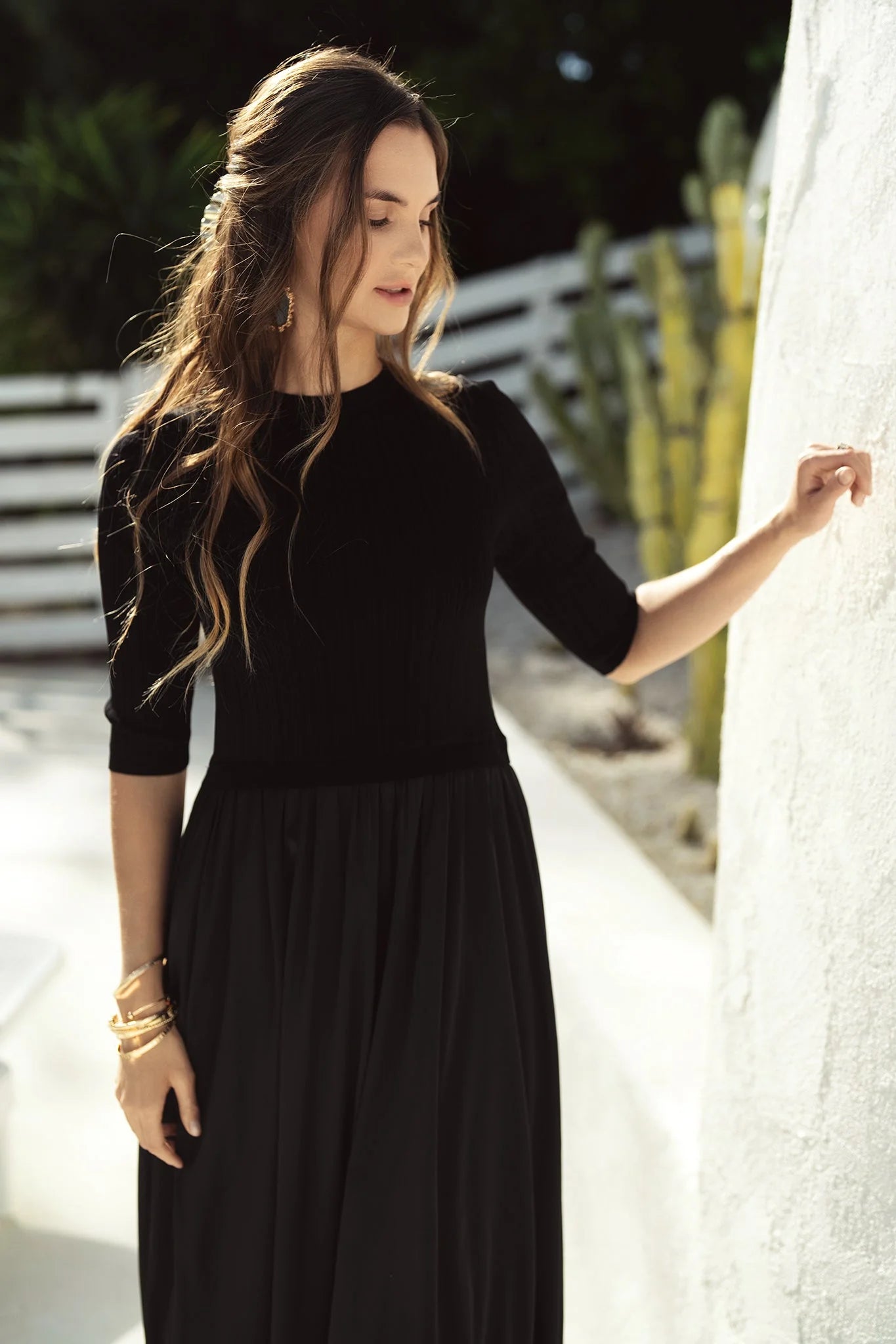 Knit/Satin Combo Maxi Black