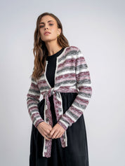Multi Color Crochet Cropped Tie Cardigan