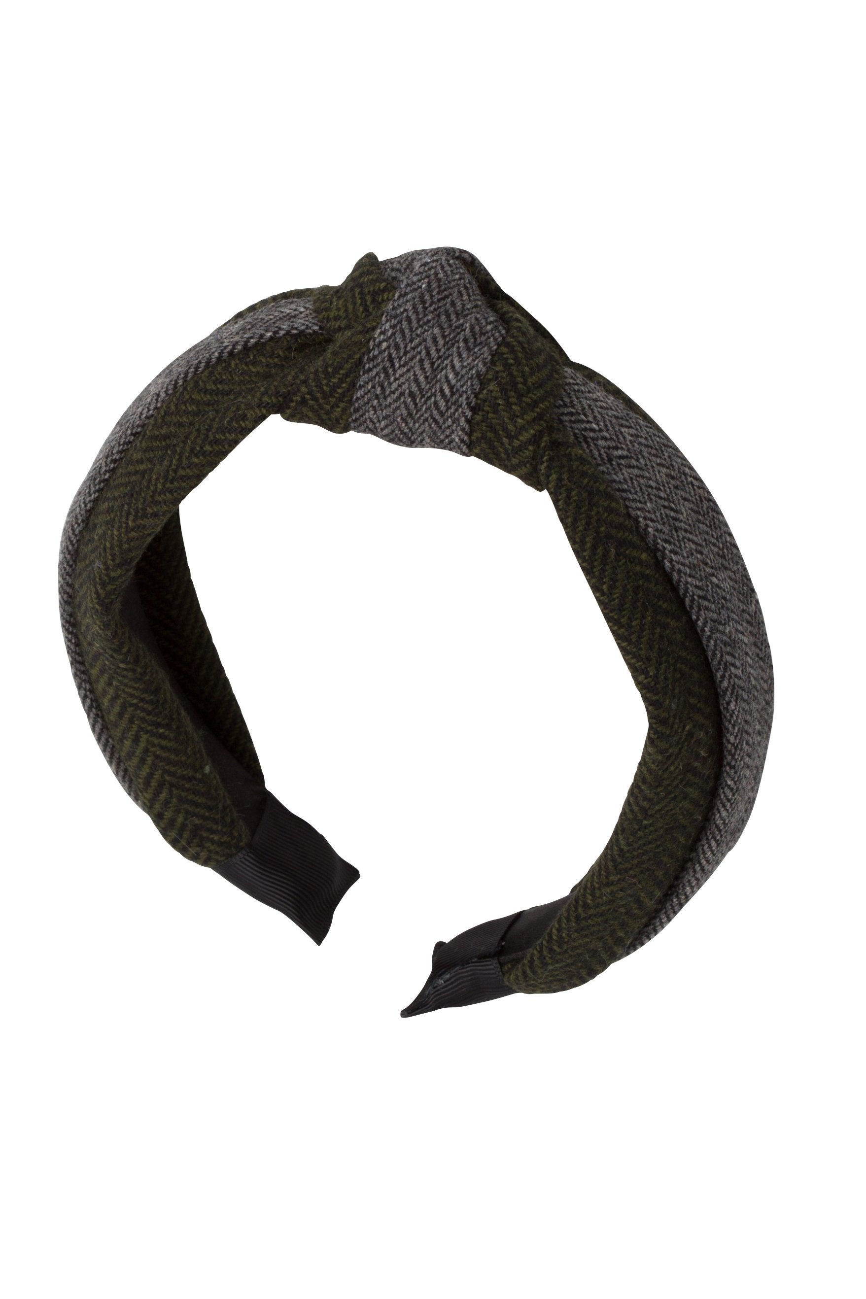 Knot Herringbone Headband - Olive/Grey