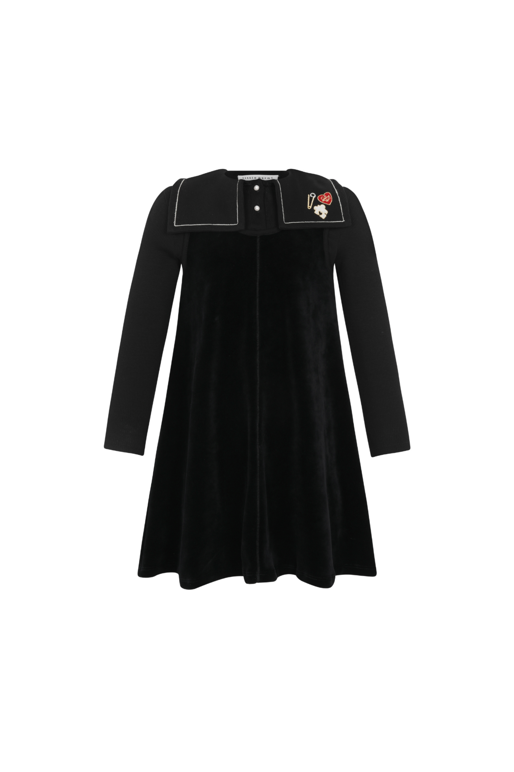 Embroidered Collar Velour Dress
