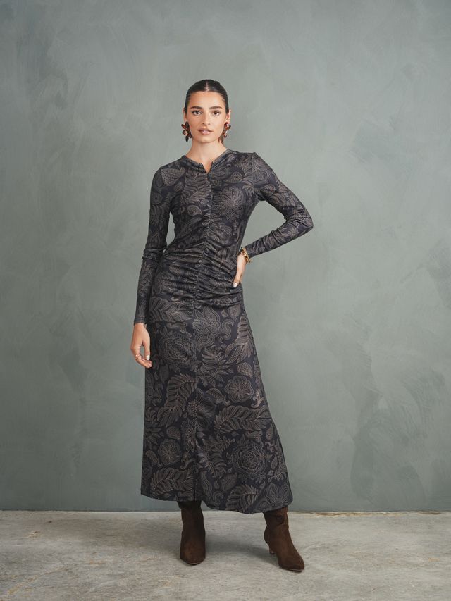 Front Zipper Ruched Dress