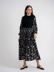 Teens Floral Print Dress With Knit Vest