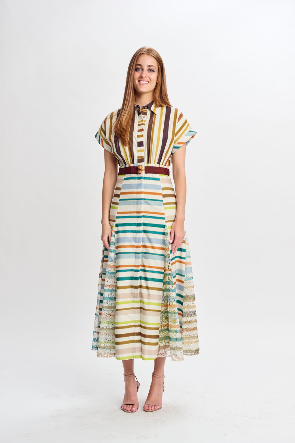 MULTICOLOR STRIPES W/ LACE INLAY DRESS 334708