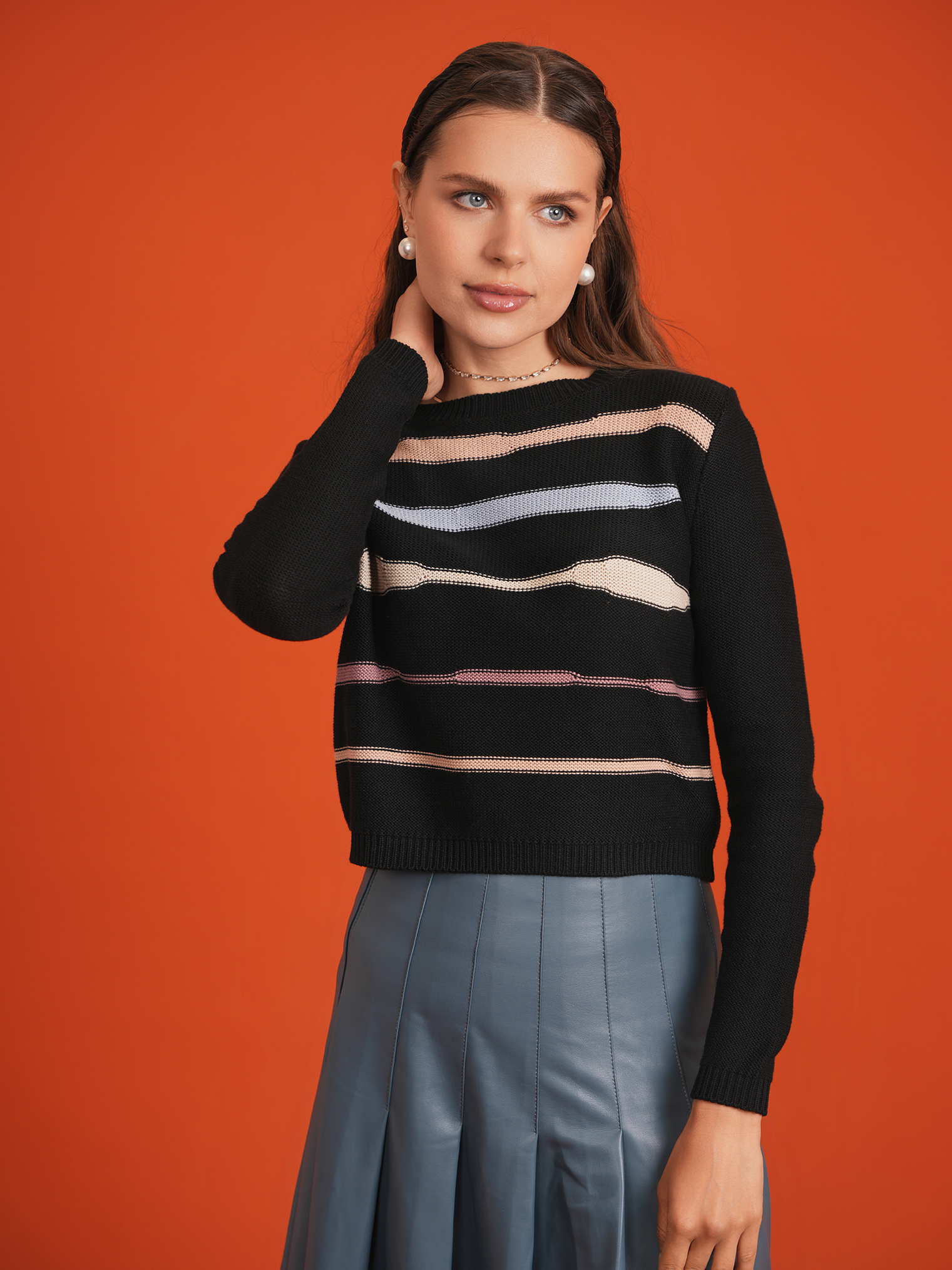 Multi Striped Cropped Sweater