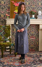 GREY WOOL W/ STONES THROUGHOUT A-LINE SKIRT T-1091