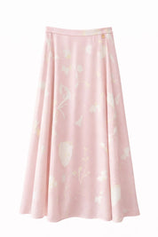 Abstract Satin Aline Skirt with Seam Detail