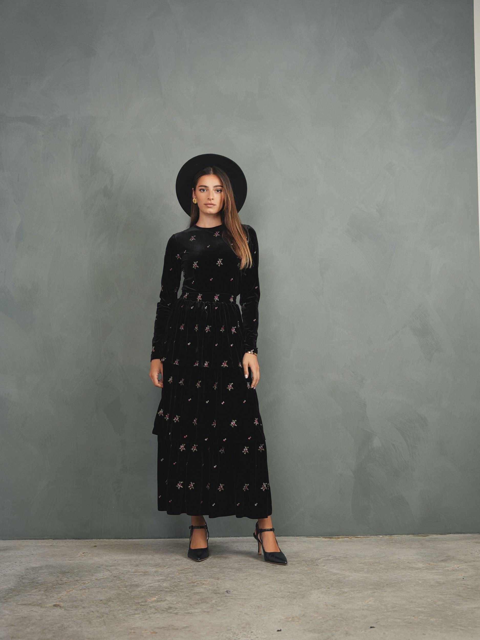 Velour Tiered Skirt