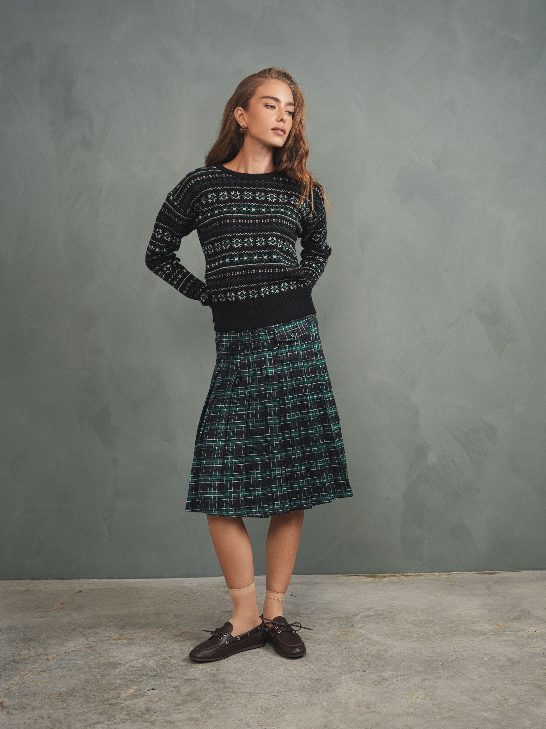 Pleated Plaid Skirt