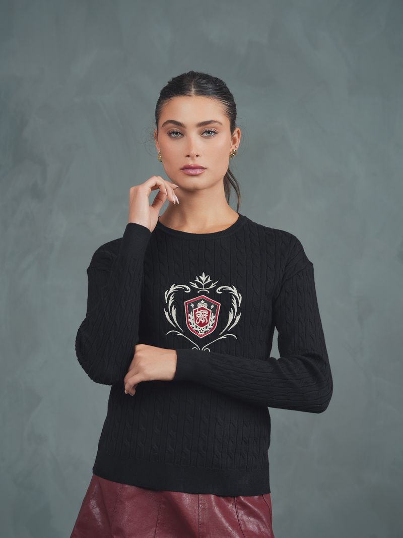 Cable Knit Embroidery Sweater