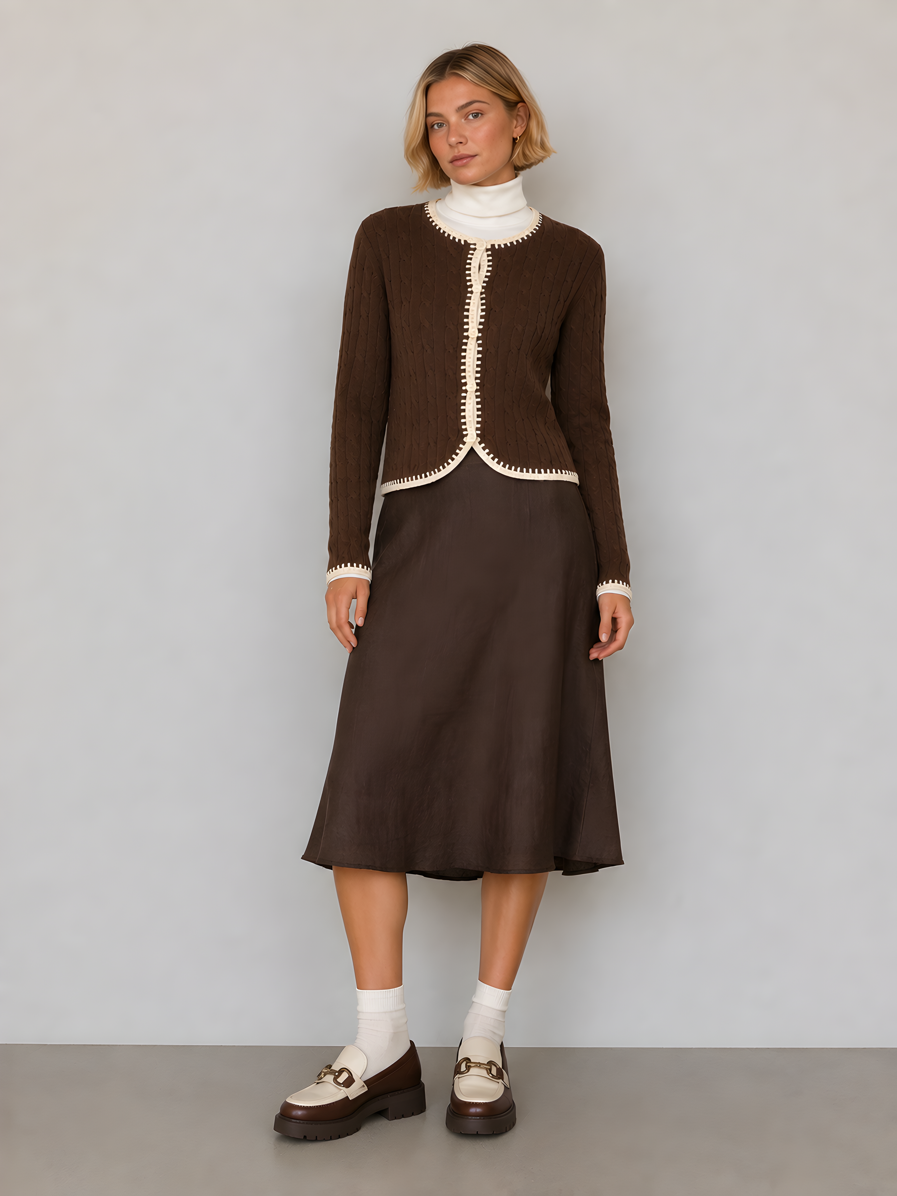 CONTRAST STITCHING PREPPY CARDIGAN