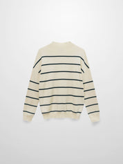 Mock Neck Thin Knit Sweater-Cream/Green