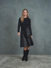 Pleated Leather Skirt