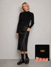KNIT MOCKNECK WITH GOLD PLATE LOGO DETAIL