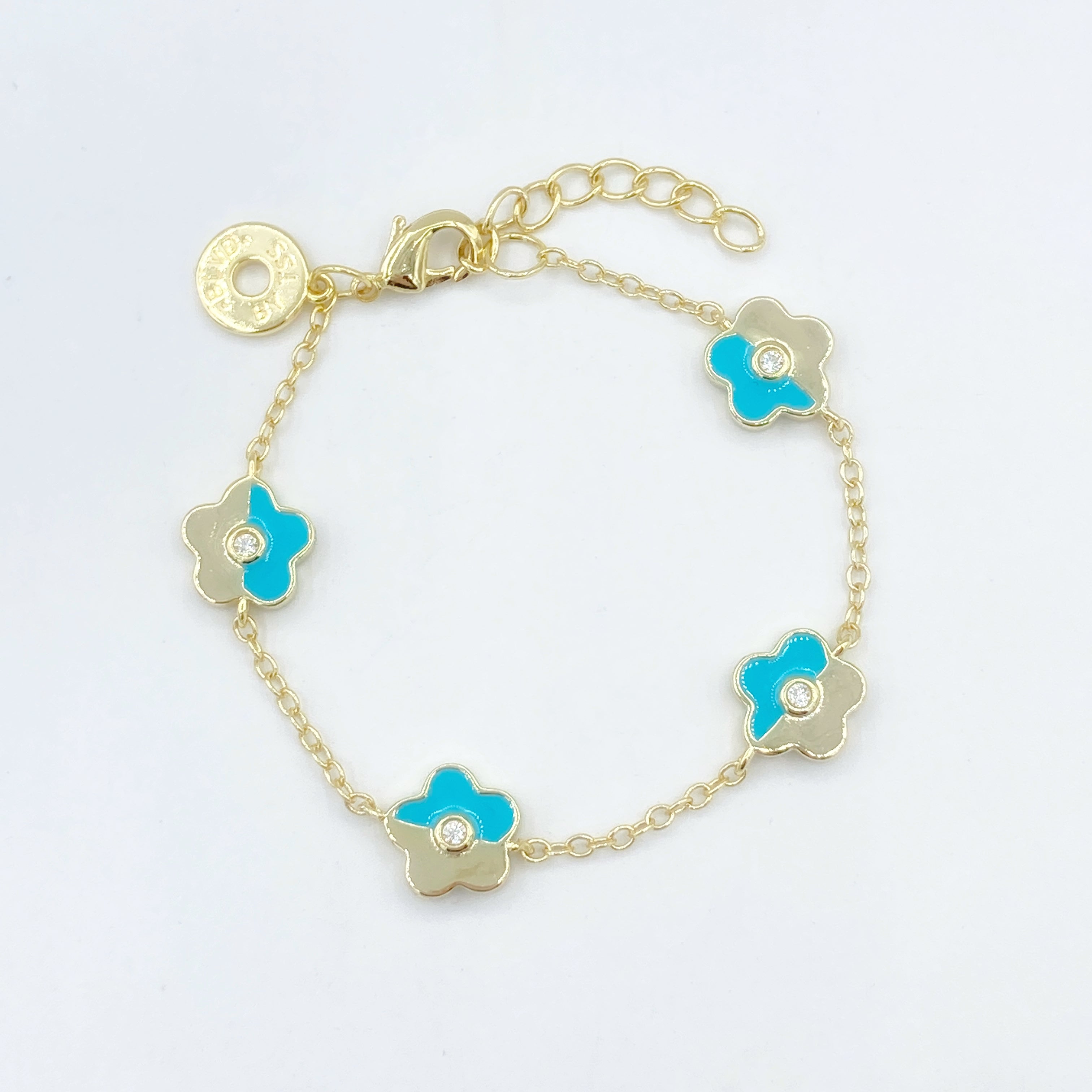 Enamel & Gold Flower Bracelet - Blue