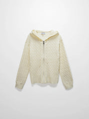 Zip Up Cable Hoodie-Cream