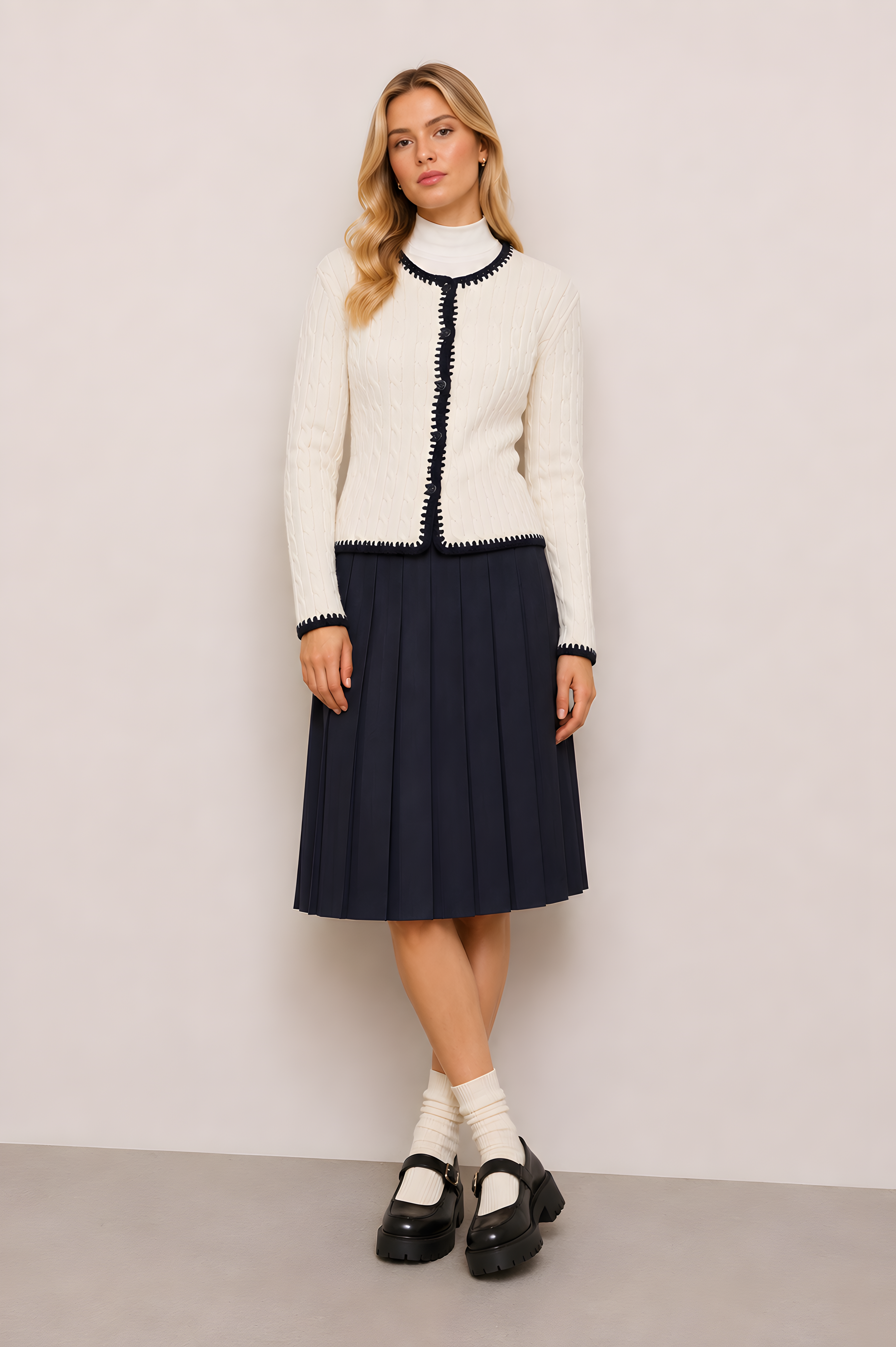 CONTRAST STITCHING PREPPY CARDIGAN