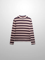 Striped Ribbed Turtleneck-Navy/Camel