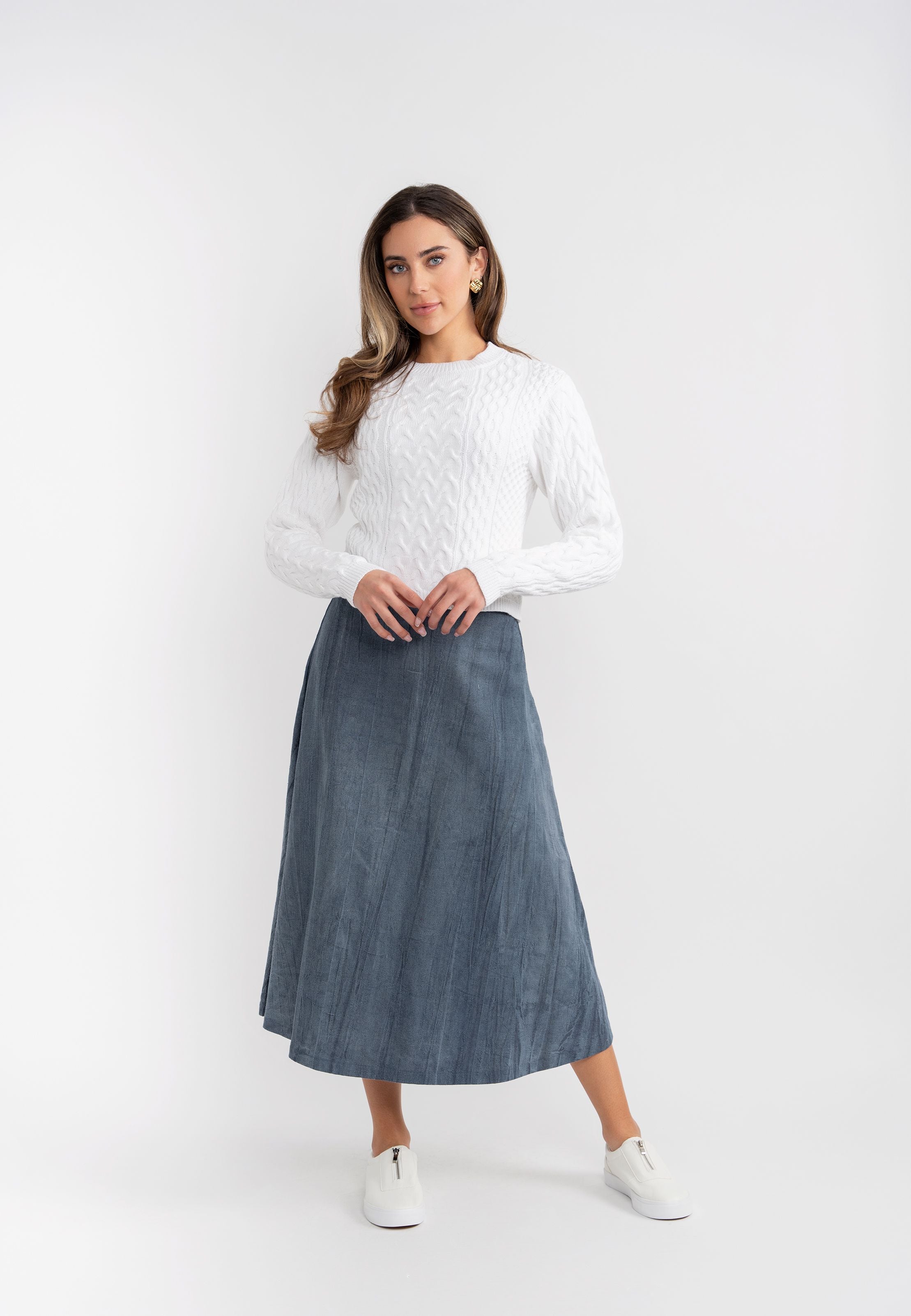 Teen Linen Midi Length Skirt With Ruffle At Bottom