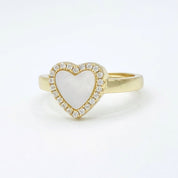 Mother of Peart CZ Heart Ring - Adjustable