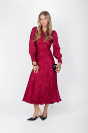 Audrey Dress Long Sleeve (Deep Red Solid)