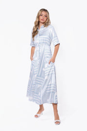 Aviana Dress (White/Blue)