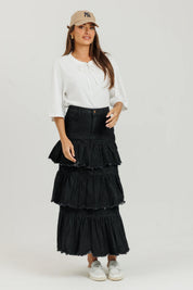 Denim Ruffle Skirt Black