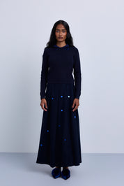 Wide Knife Pleat Skirt with Sequin Decor