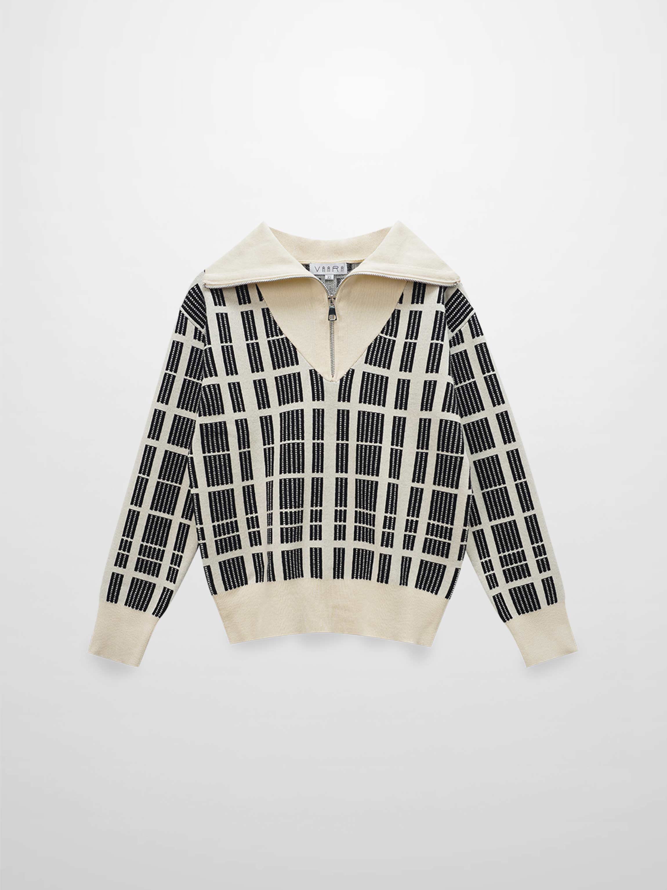 Half Zip Shawl Collar Sweater-Cream/Black