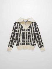 Half Zip Shawl Collar Sweater-Cream/Black