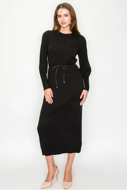 AD Y Leather Belted Knit Dress 5305