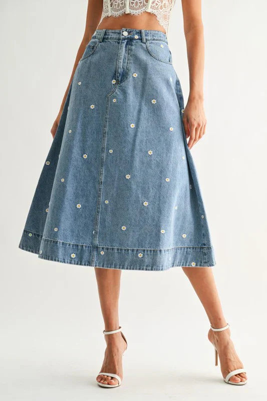 Wildflower Denim Skirt