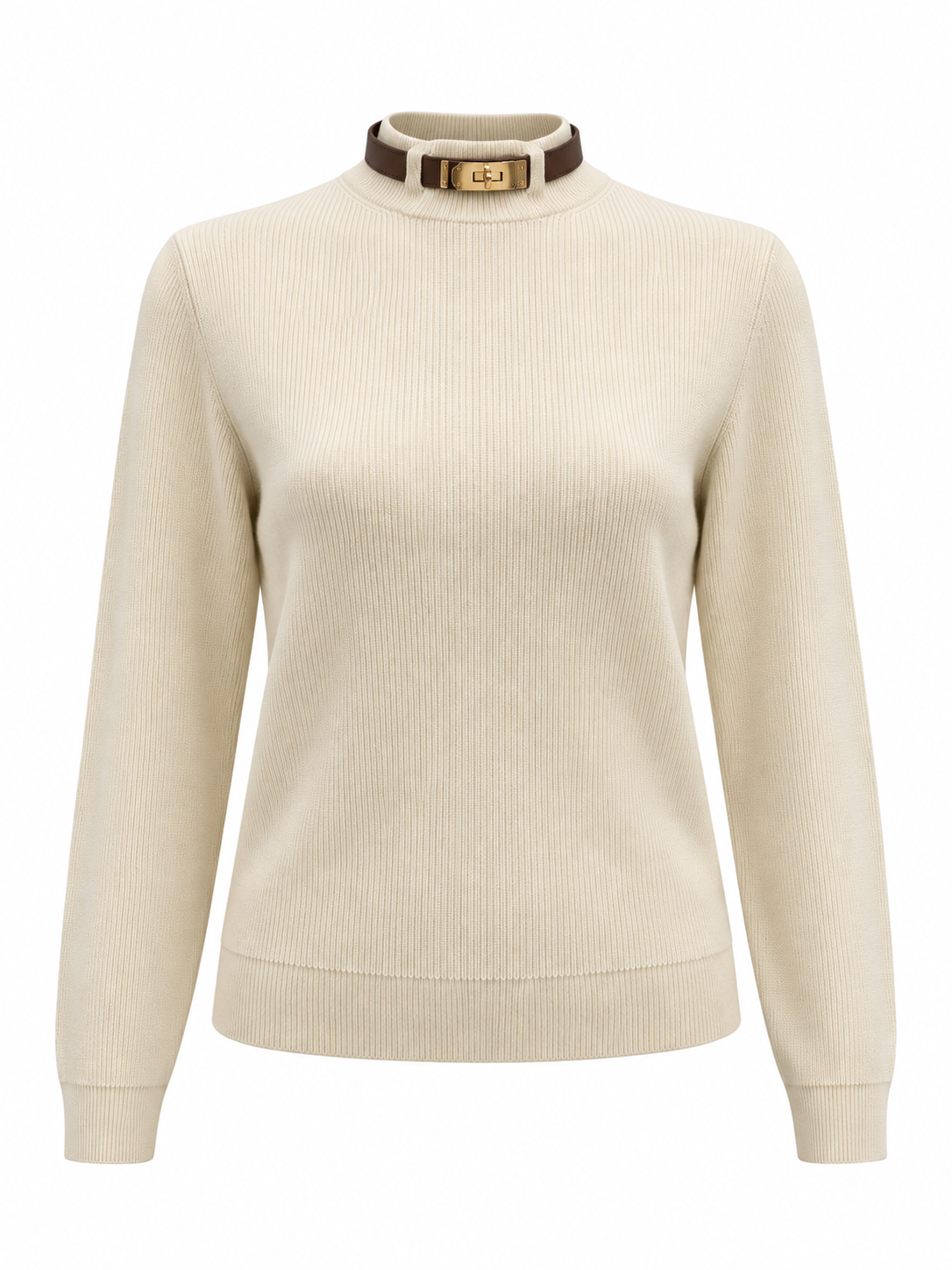 Buckle Collar Mock Neck Knit Sweater