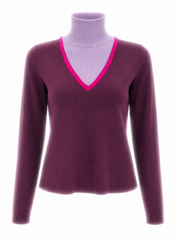 V Neck Design Top With Contrast Piping and High Neck Insert