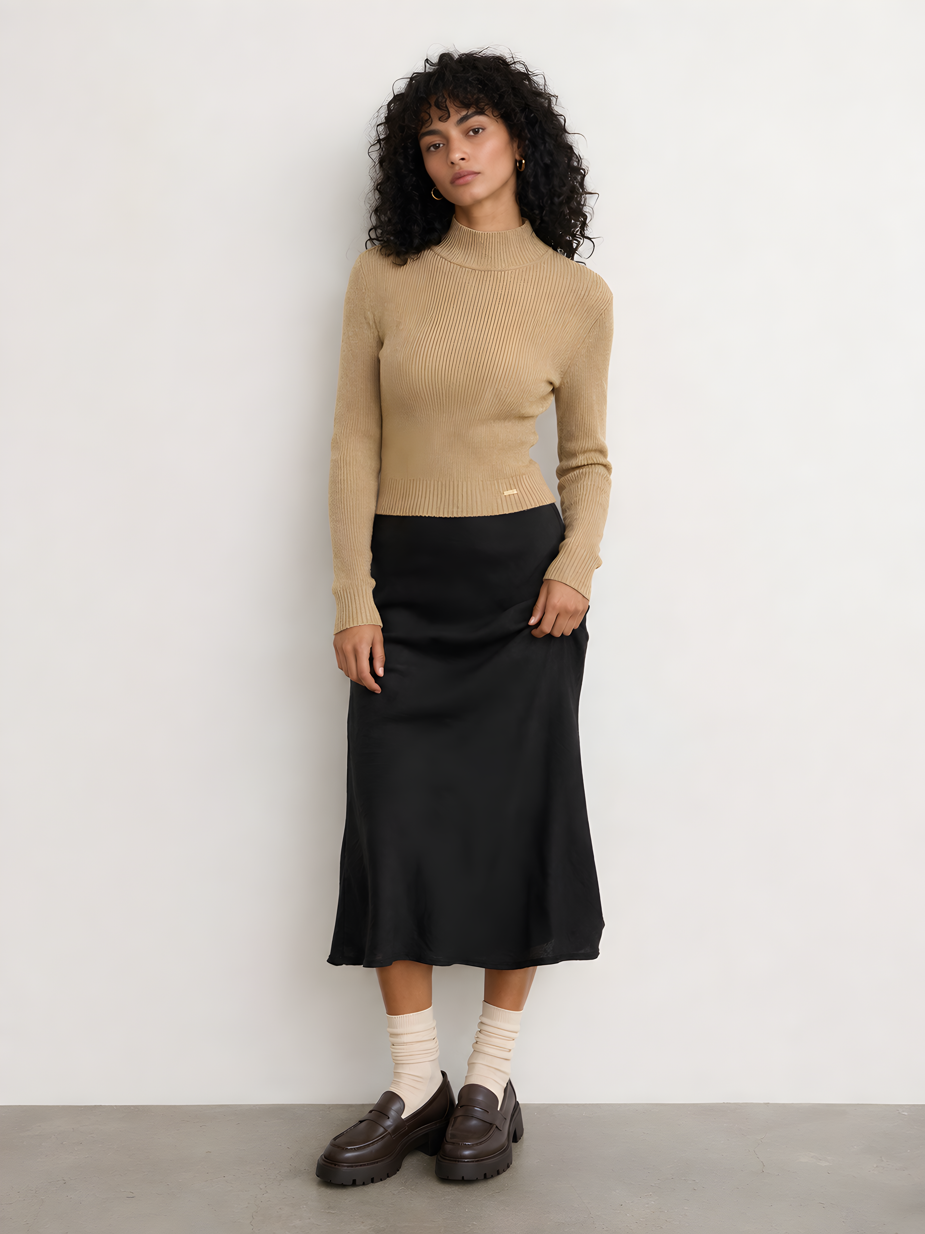 KNIT MOCKNECK WITH GOLD PLATE LOGO DETAIL