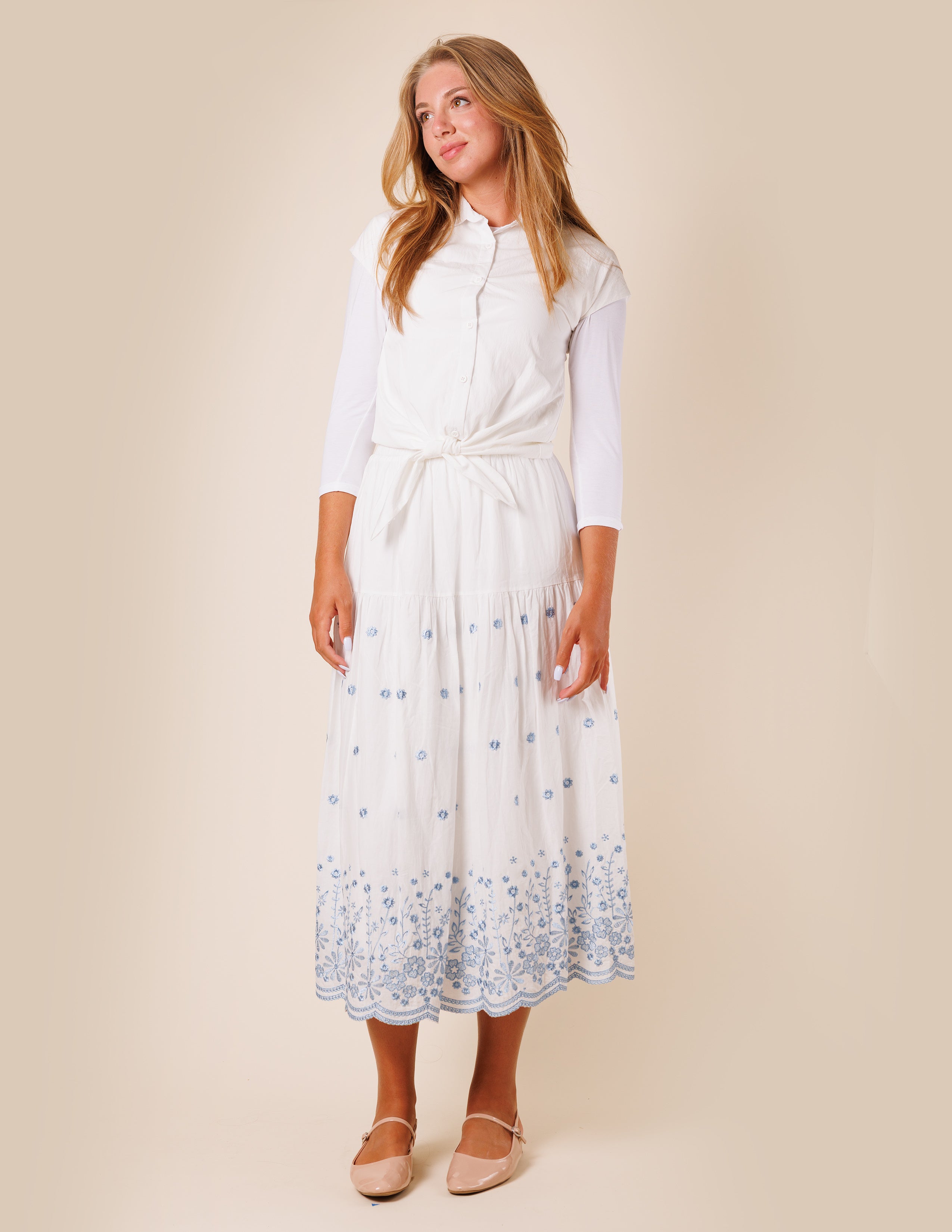 white skirt with light blue floral 2624us