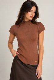 KNIT MOCK-NECK WITH CAP SLEEVES (D21)
