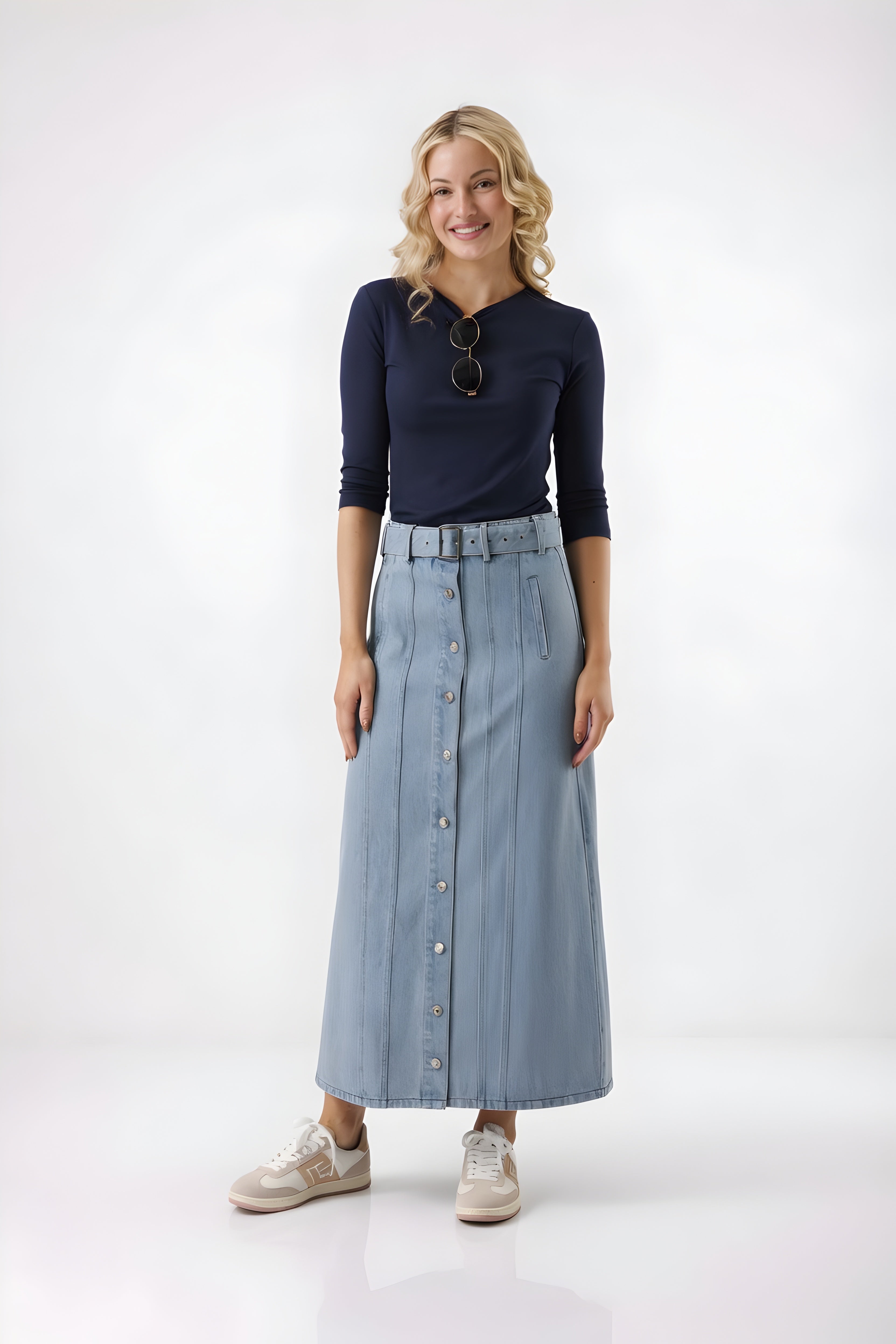 BELTED DENIM SKIRT AVAILABLE IN 2 COLORS (25SM20)