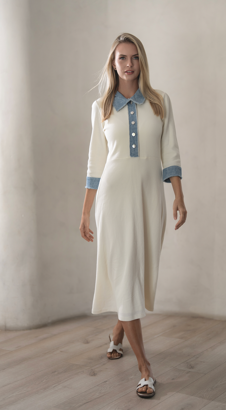 Denim Trim White Waffle