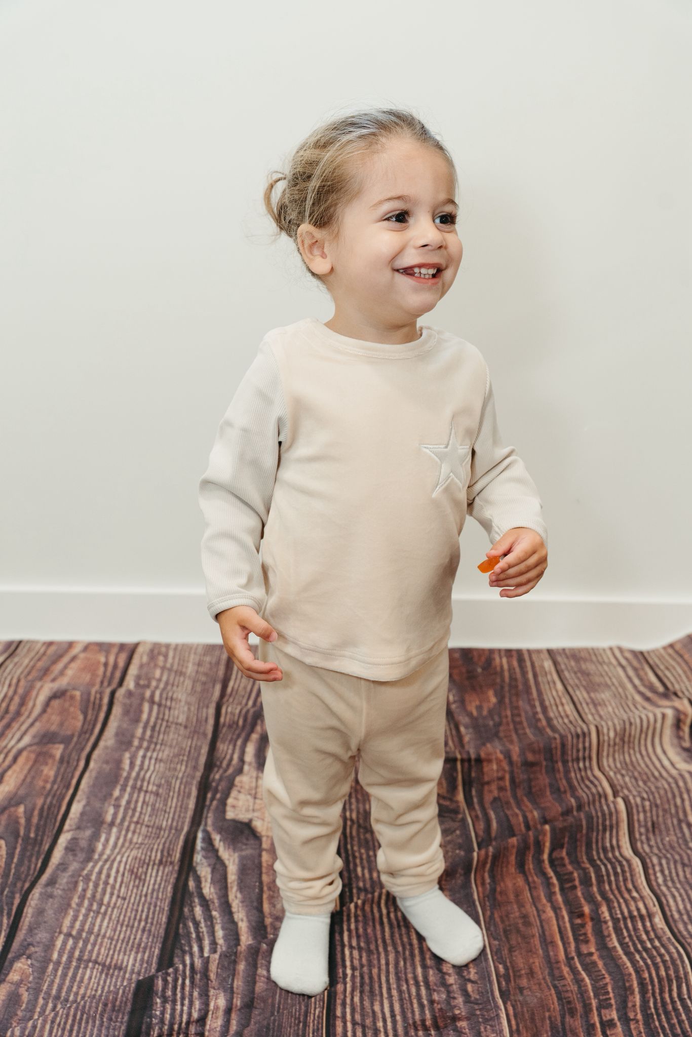 Beige Ribbed Velour Set