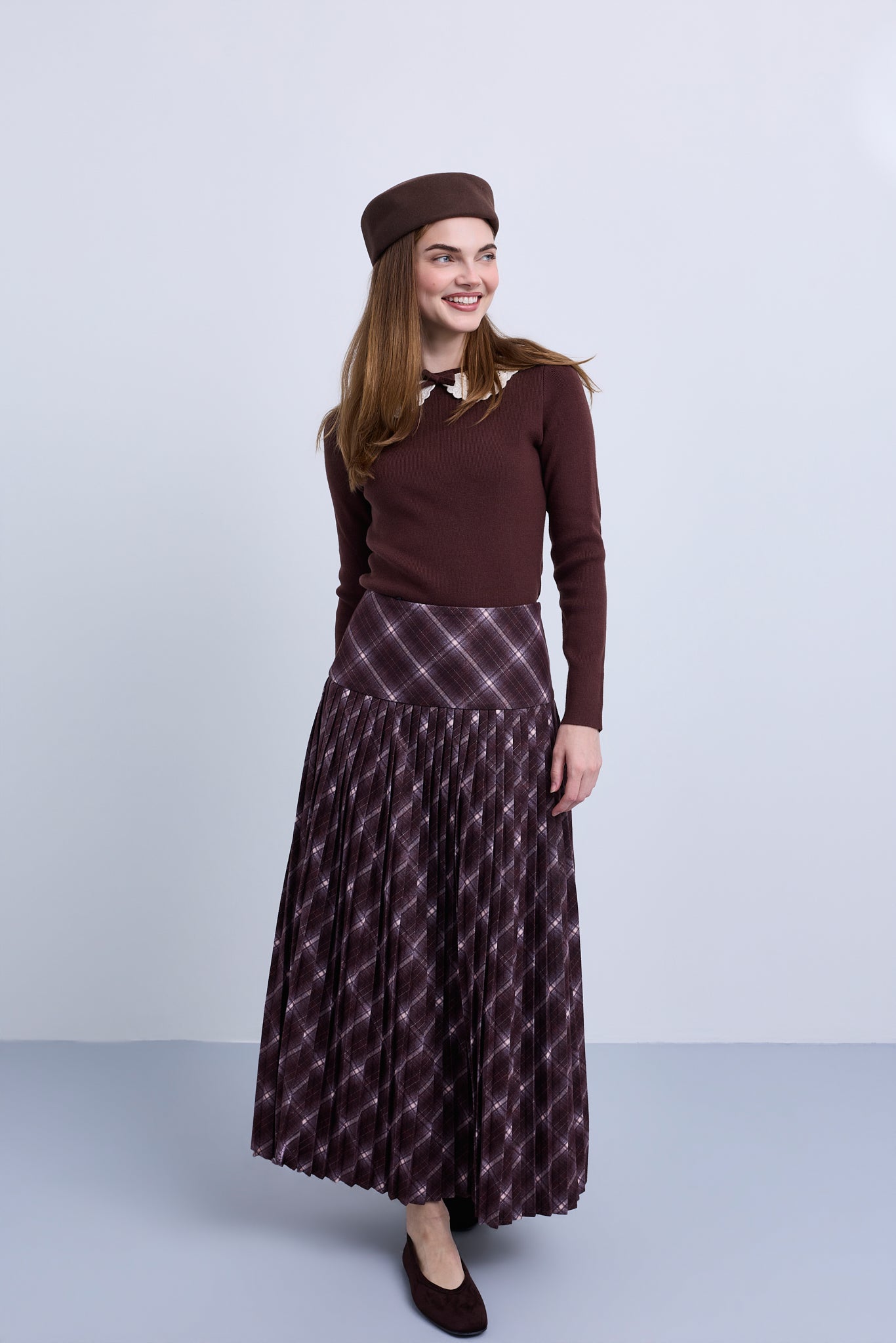 Plaid A-Line Midi Skirt