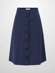 Herringbone Pinstripe Button Down A-Line Skirt-Navy/Brown
