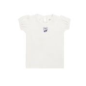 Girls Short Sleeve Tee – Ivory Lilac – Bow Print