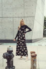 VELVET SLIP DRESS - BLACK FLORAL