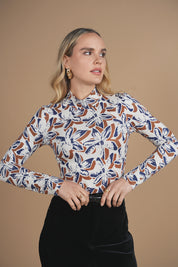 Bliss Mock Neck Tee Cream Floral